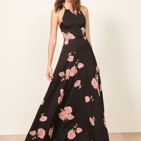 Reformation Dresses & Skirts - Reformation Black Pink Floral Sleeveless Criss Cross Open Back Slit Myrtle Dress